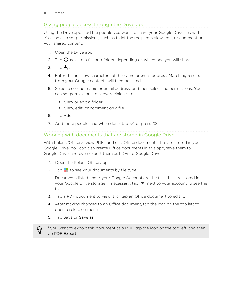 Giving people access through the drive app | HTC One E8 User Manual | Page 113 / 185