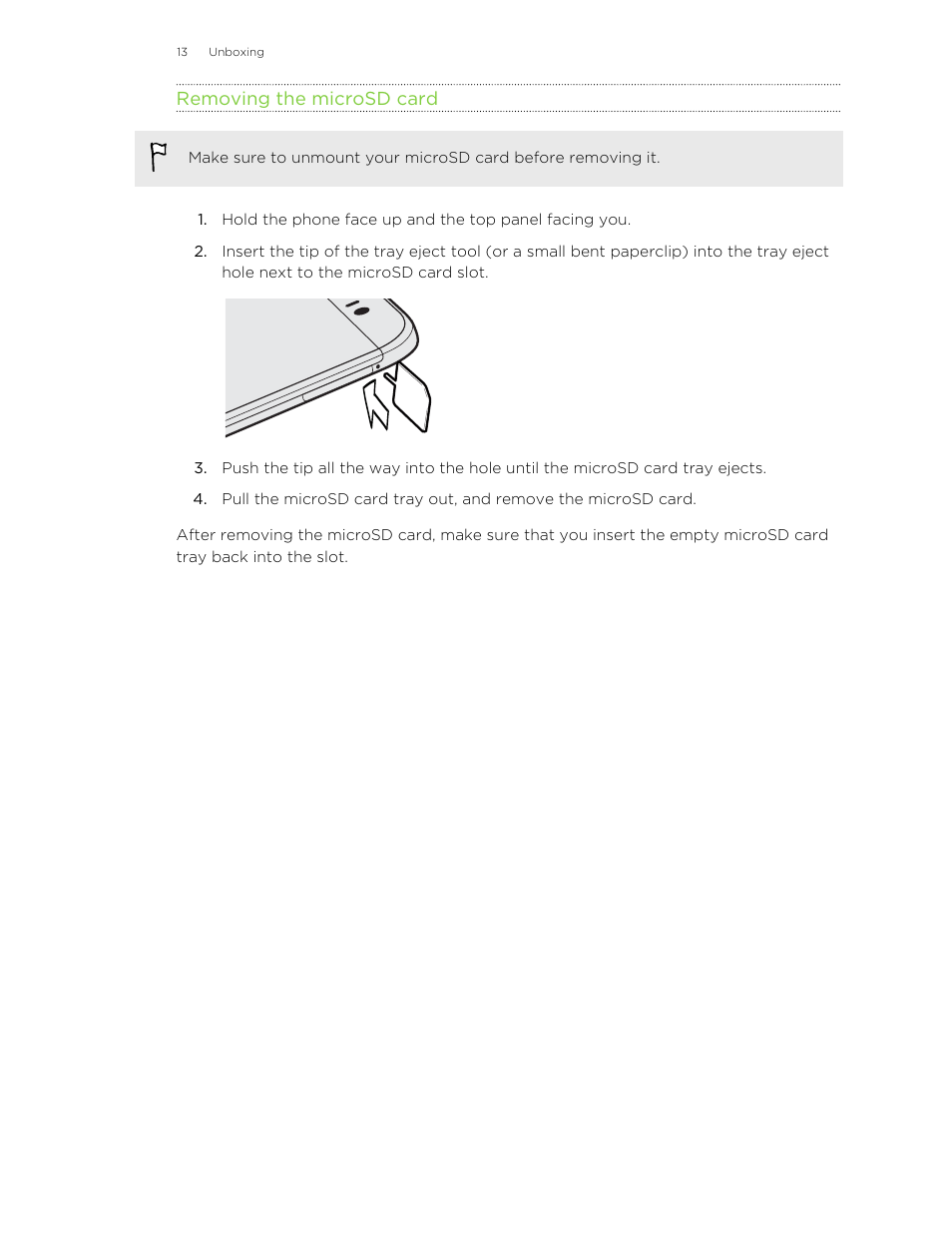 Removing the microsd card | HTC One E8 User Manual | Page 13 / 185