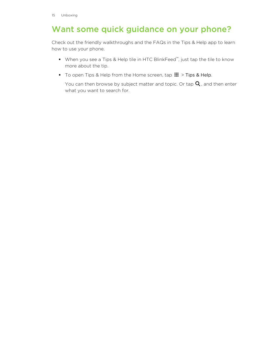 Want some quick guidance on your phone | HTC One E8 User Manual | Page 15 / 185