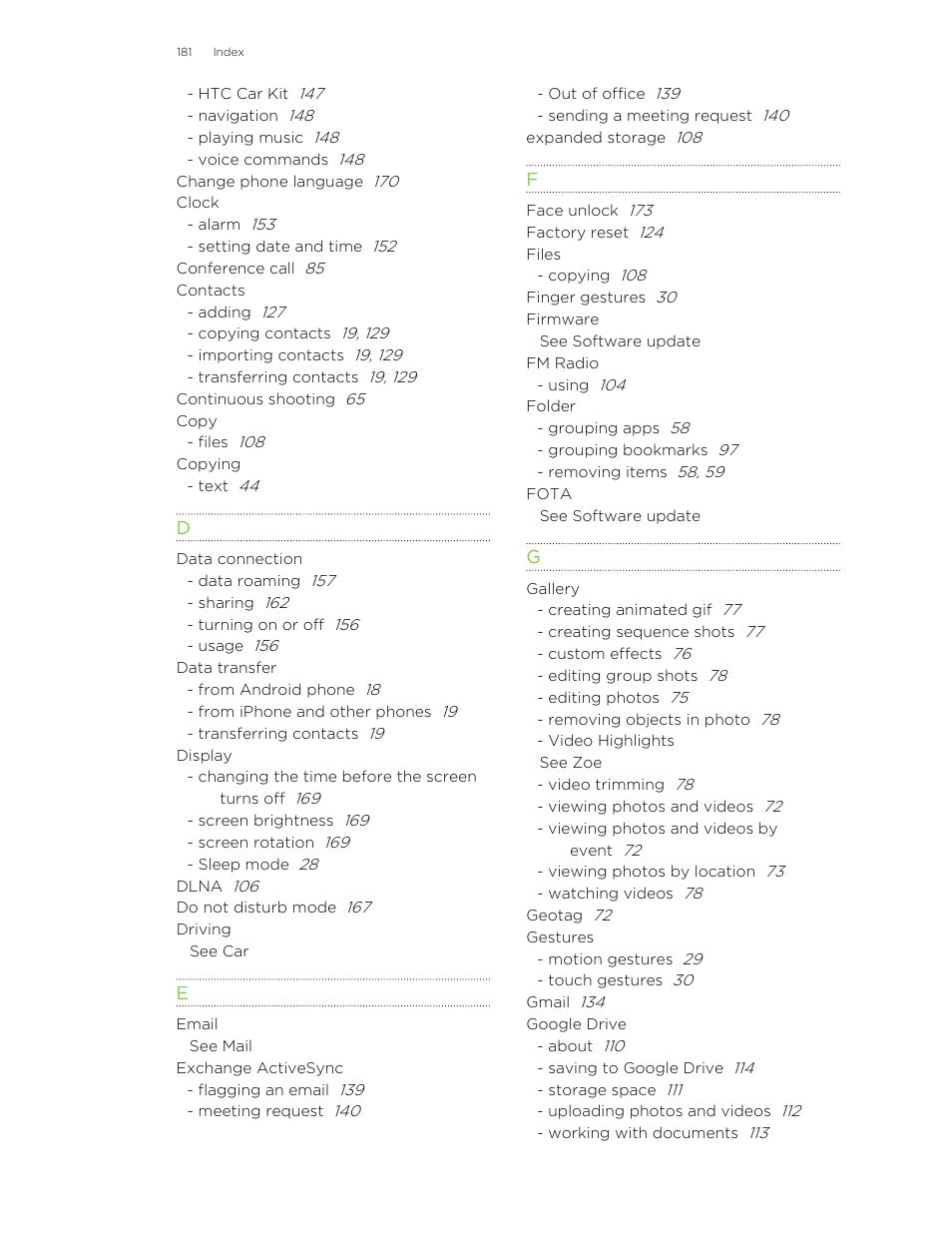 HTC One E8 User Manual | Page 181 / 185