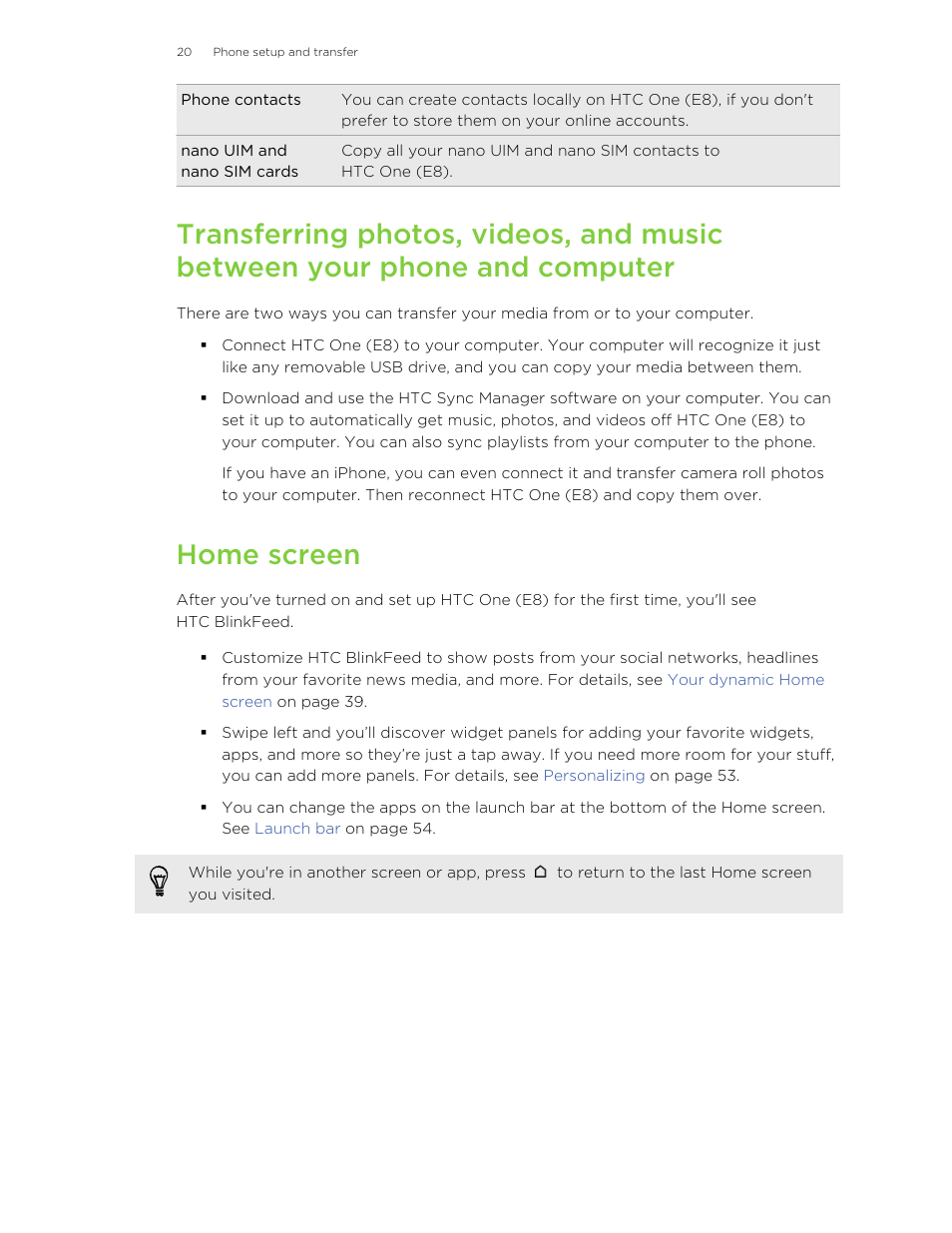 Home screen | HTC One E8 User Manual | Page 20 / 185