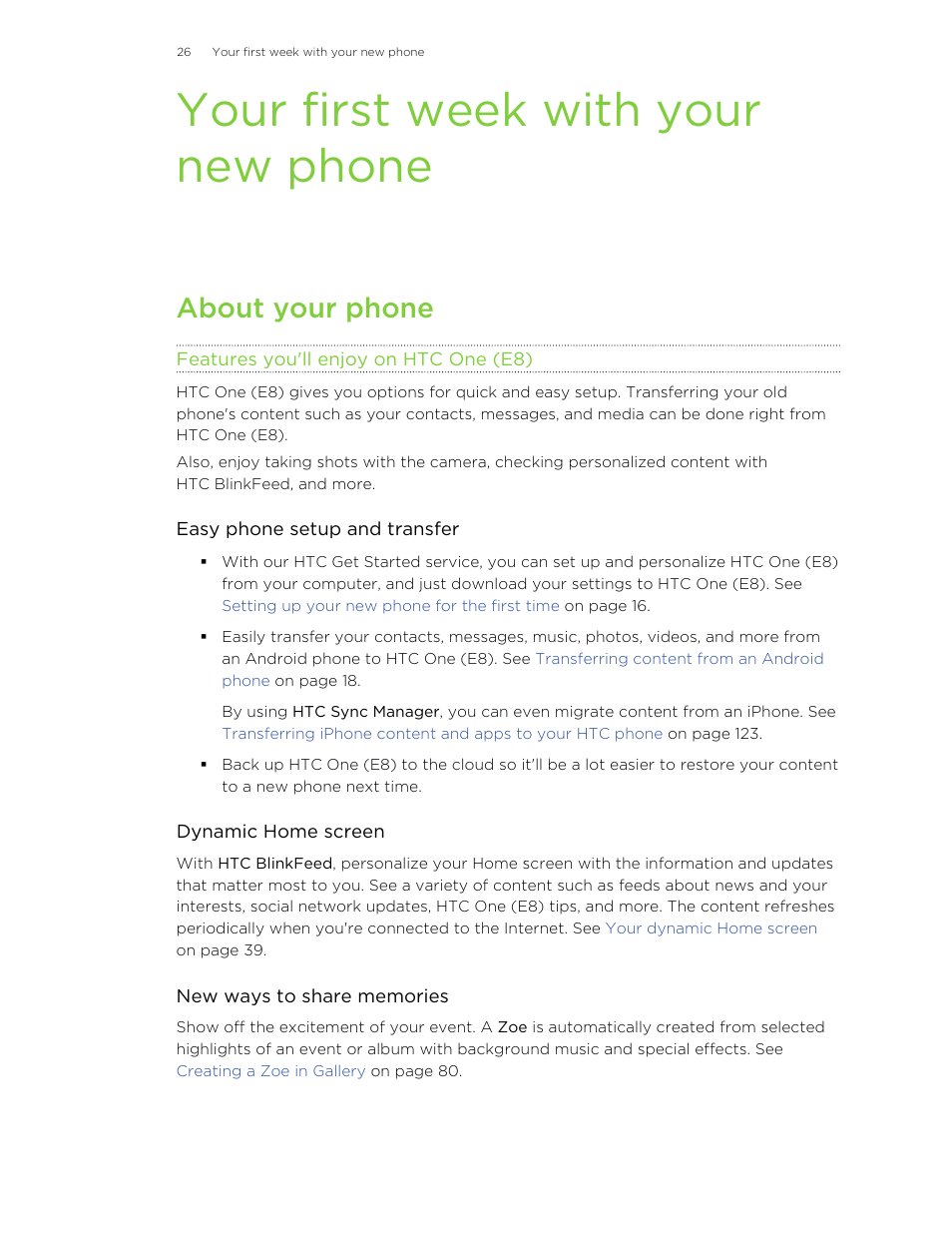 Your first week with your new phone, About your phone, Features you'll enjoy on htc one (e8) | HTC One E8 User Manual | Page 26 / 185