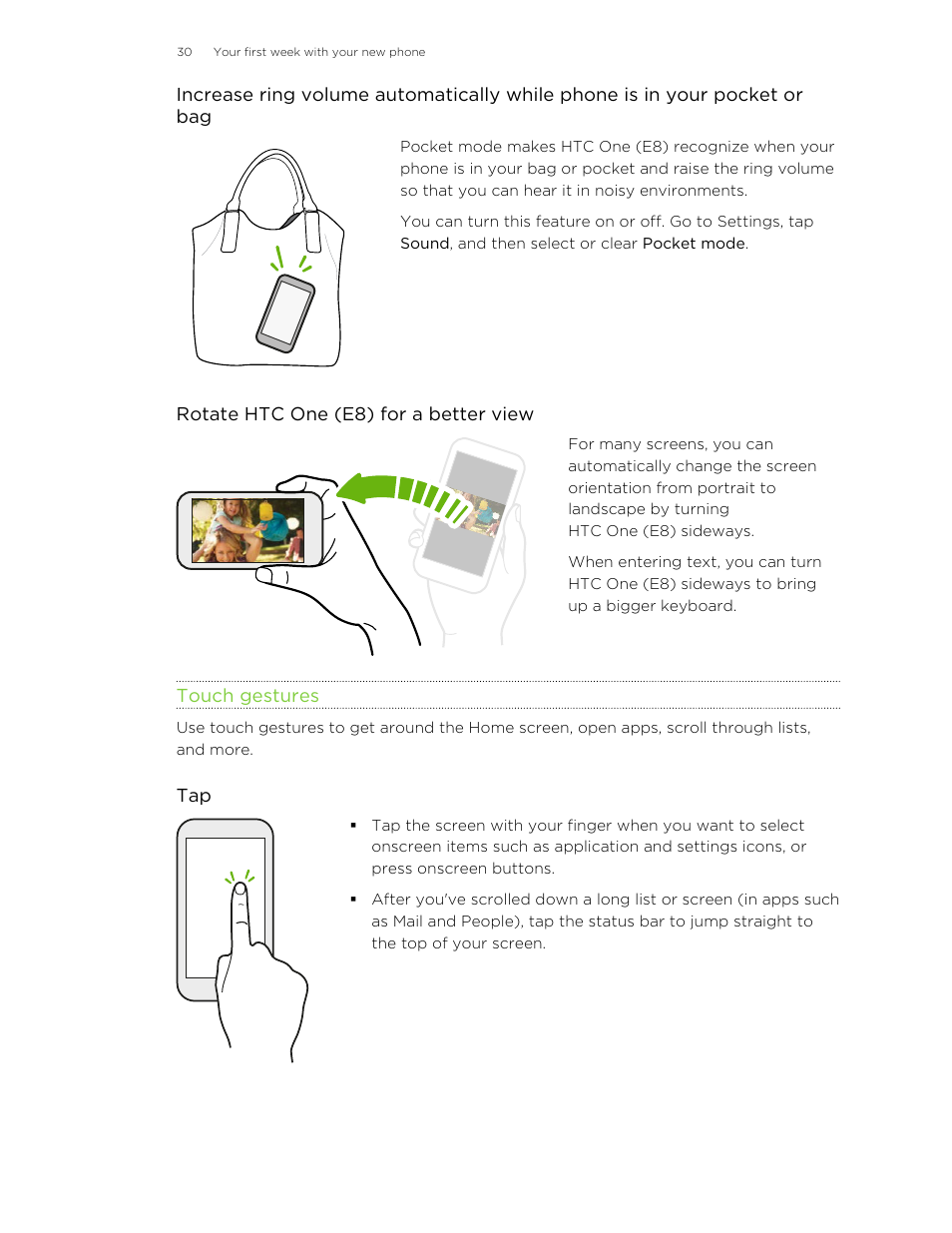Touch gestures | HTC One E8 User Manual | Page 30 / 185