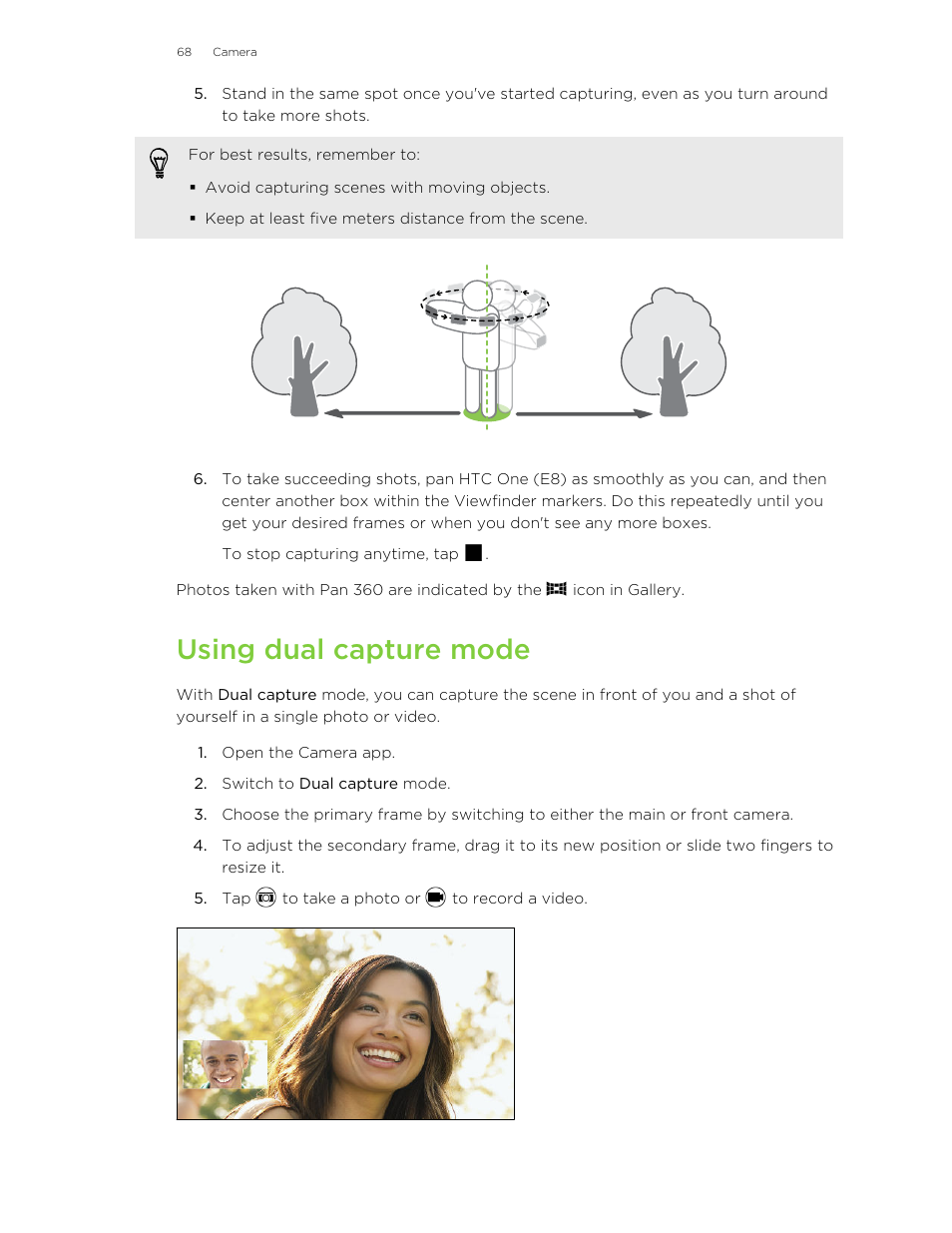 Using dual capture mode | HTC One E8 User Manual | Page 68 / 185