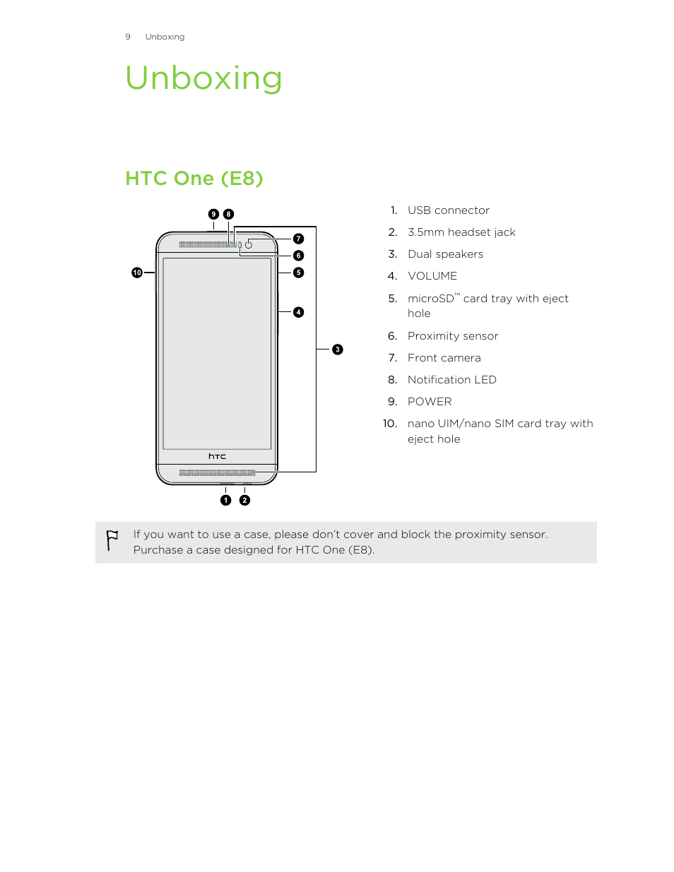 Unboxing, Htc one (e8) | HTC One E8 User Manual | Page 9 / 185