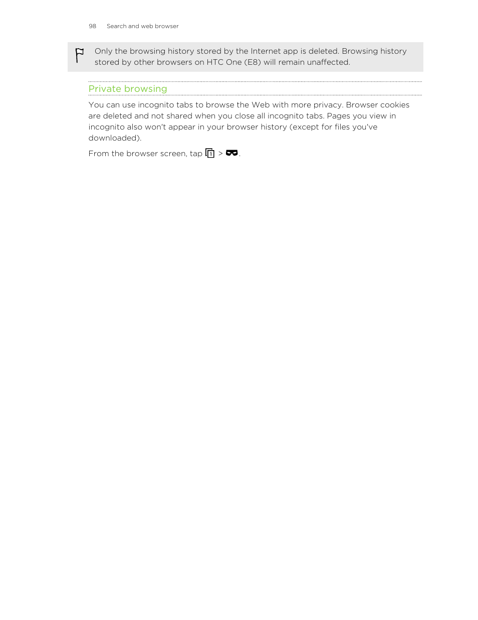 Private browsing | HTC One E8 User Manual | Page 98 / 185