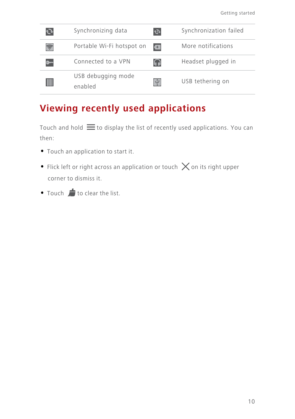 Viewing recently used applications | Huawei Ascend Y550 User Manual | Page 14 / 71