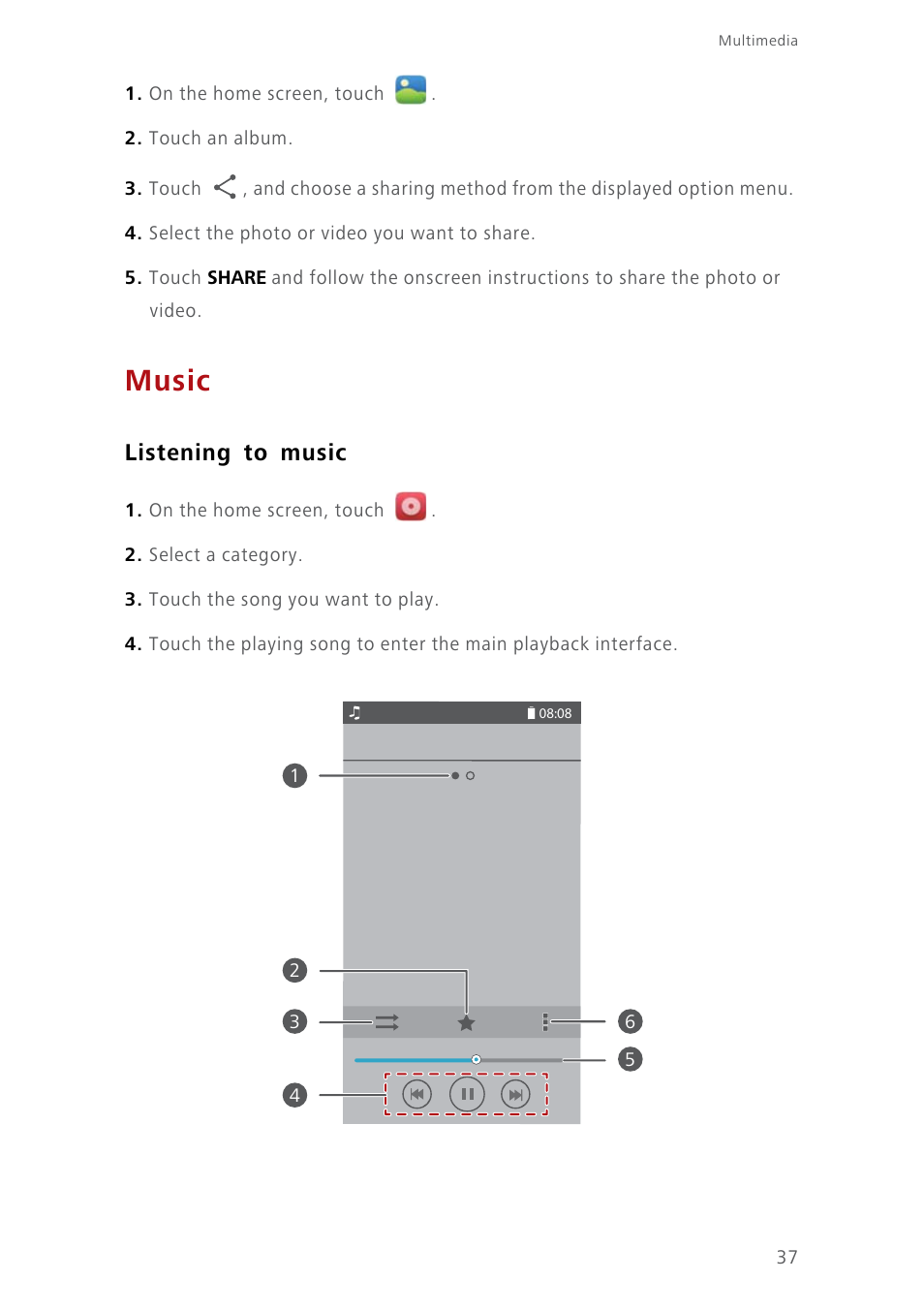 Music, Listening to music | Huawei Ascend Y550 User Manual | Page 41 / 71