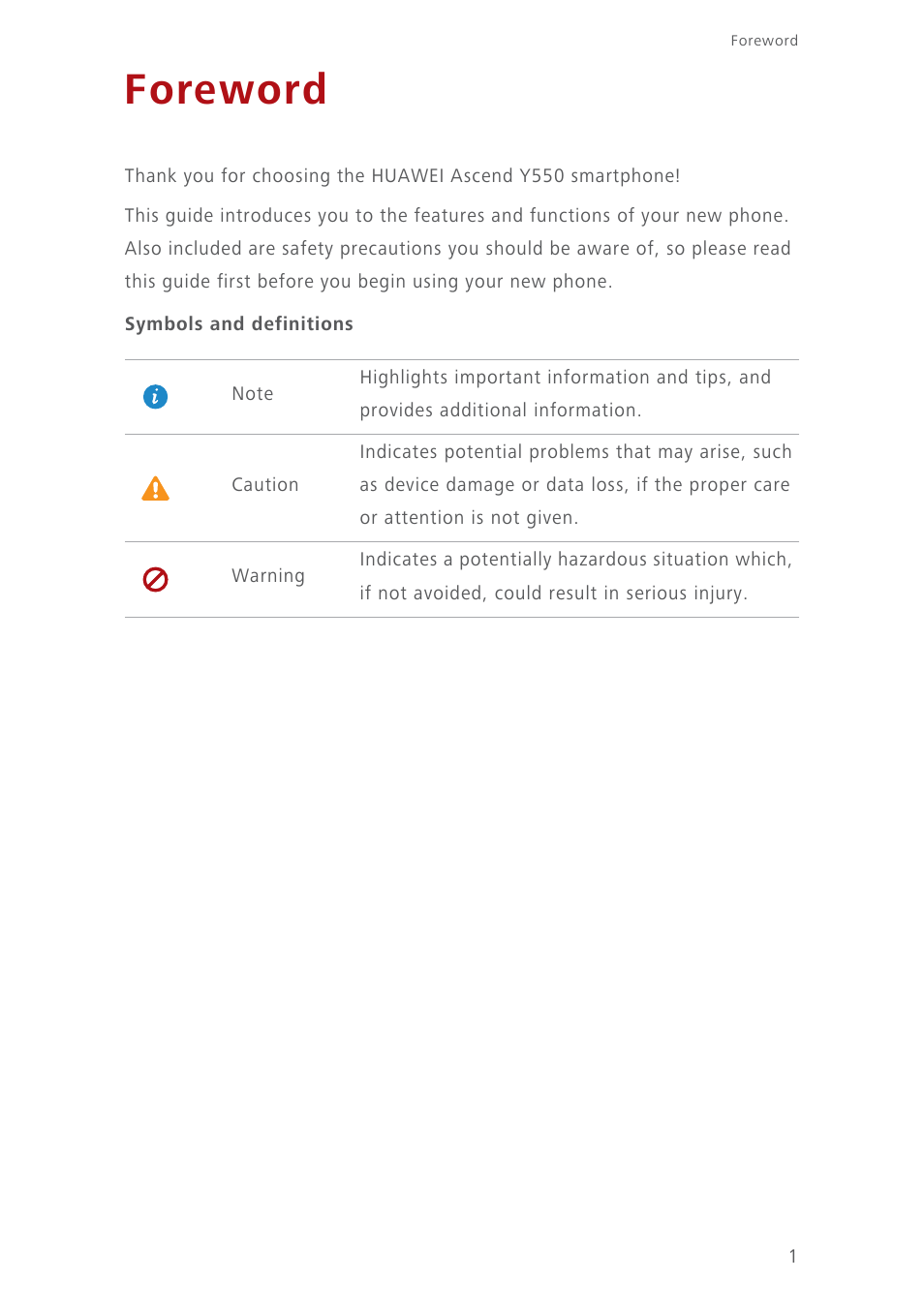 Foreword | Huawei Ascend Y550 User Manual | Page 5 / 71