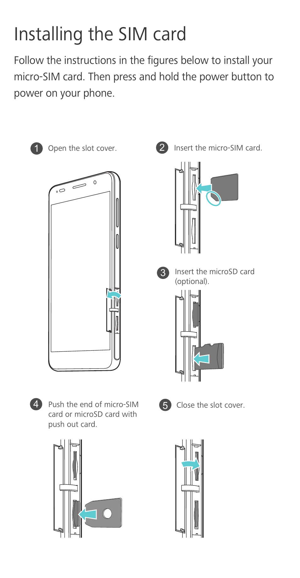 Installing the sim card | Huawei Honor 6 User Manual | Page 3 / 12