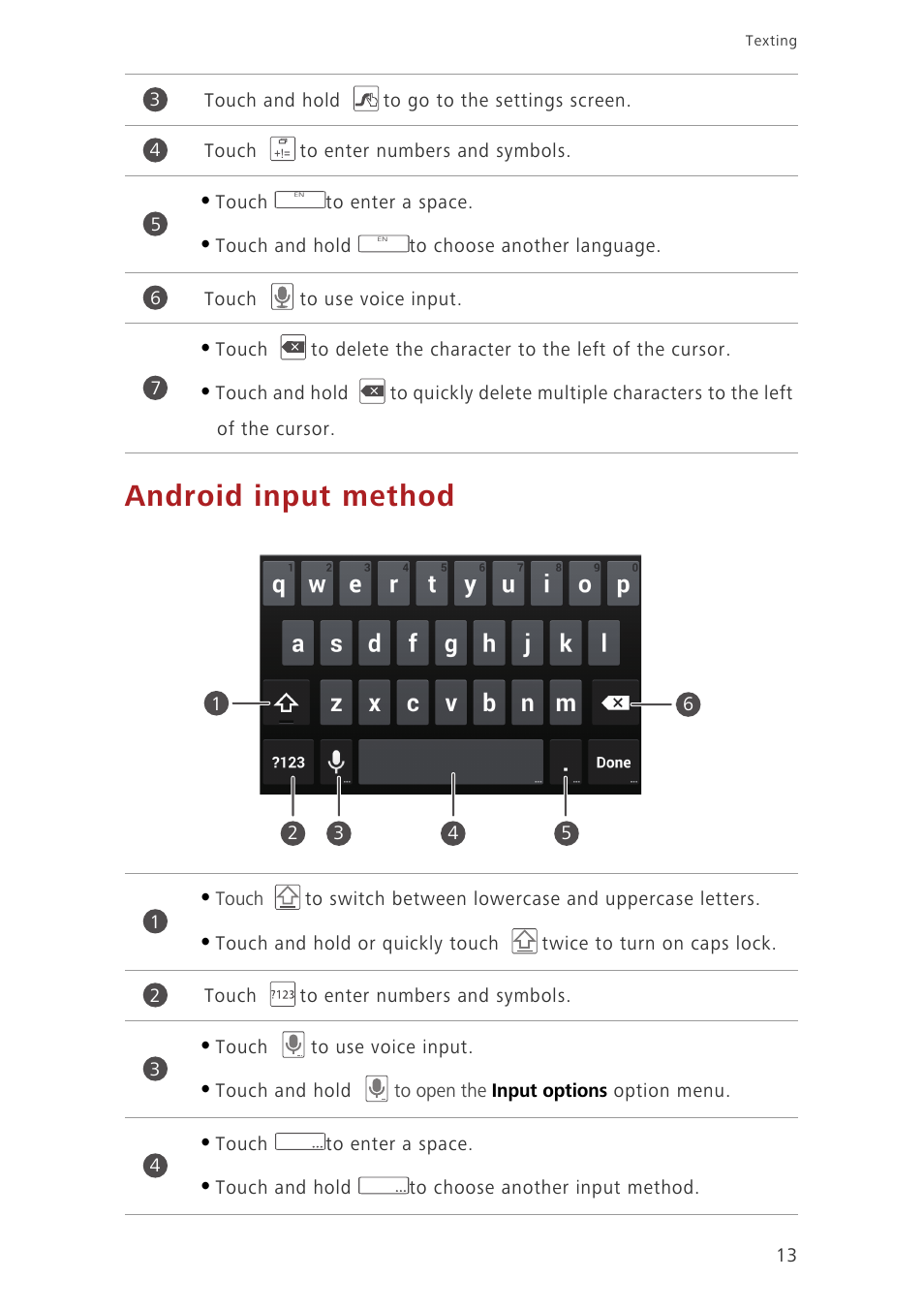 Android input method | Huawei Honor 6 User Manual | Page 17 / 81