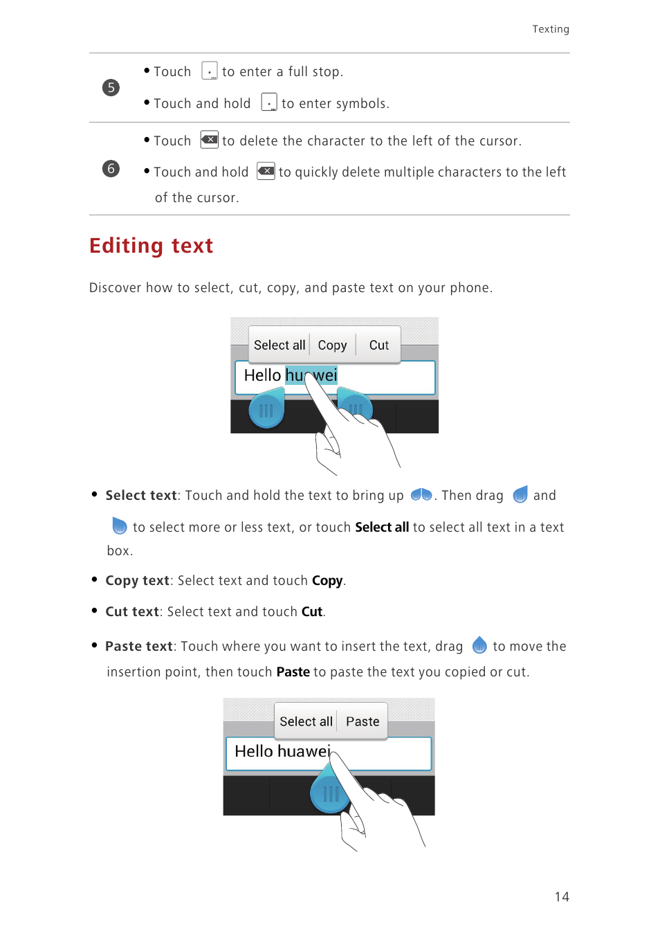 Editing text | Huawei Honor 6 User Manual | Page 18 / 81