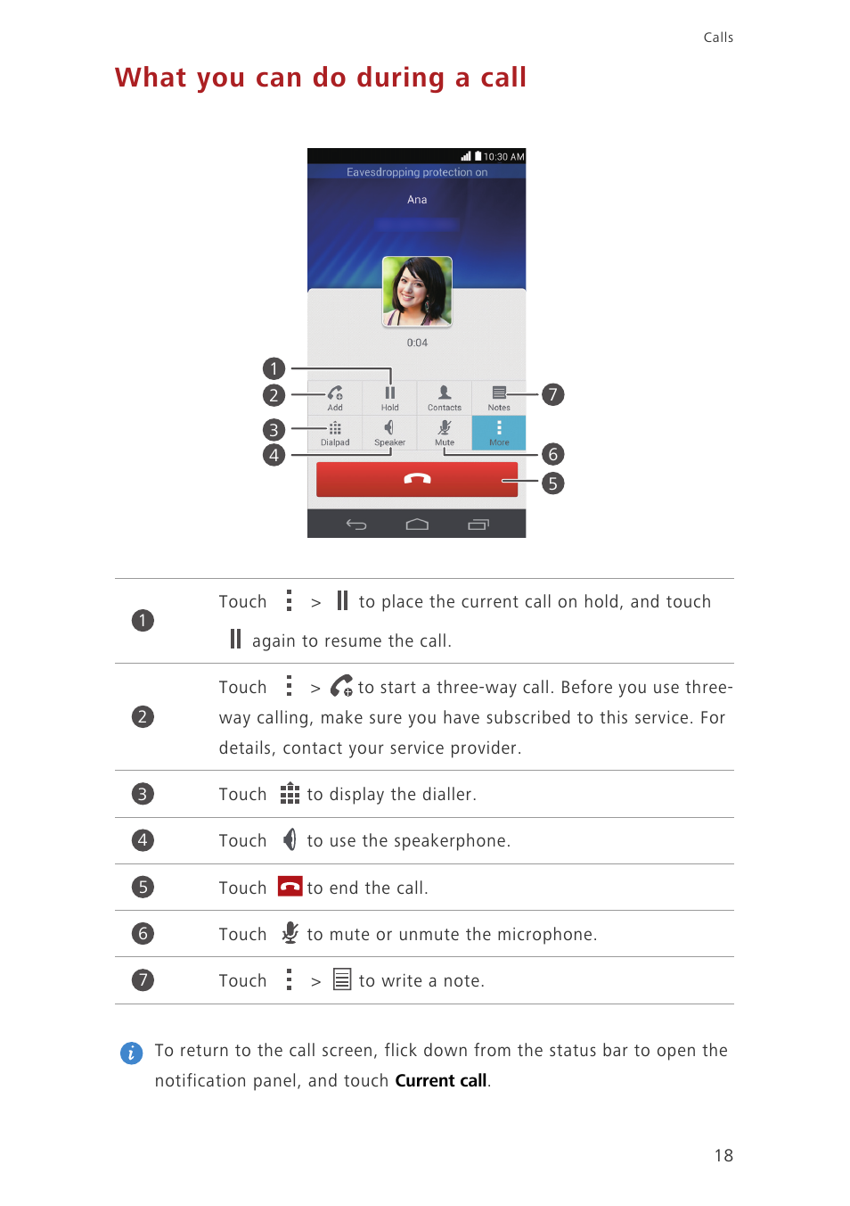 What you can do during a call | Huawei Honor 6 User Manual | Page 22 / 81