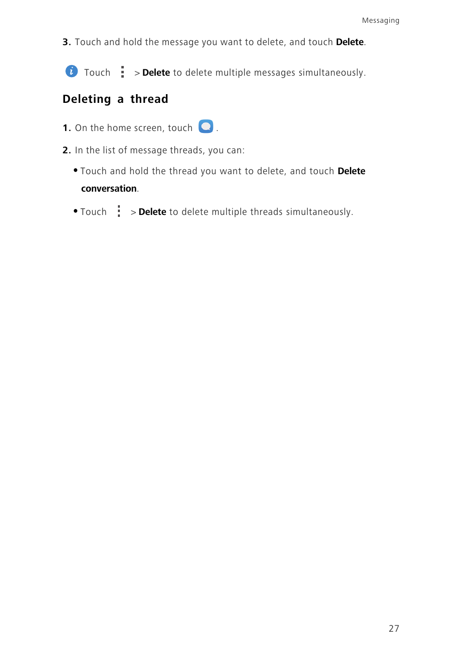 Deleting a thread | Huawei Honor 6 User Manual | Page 31 / 81