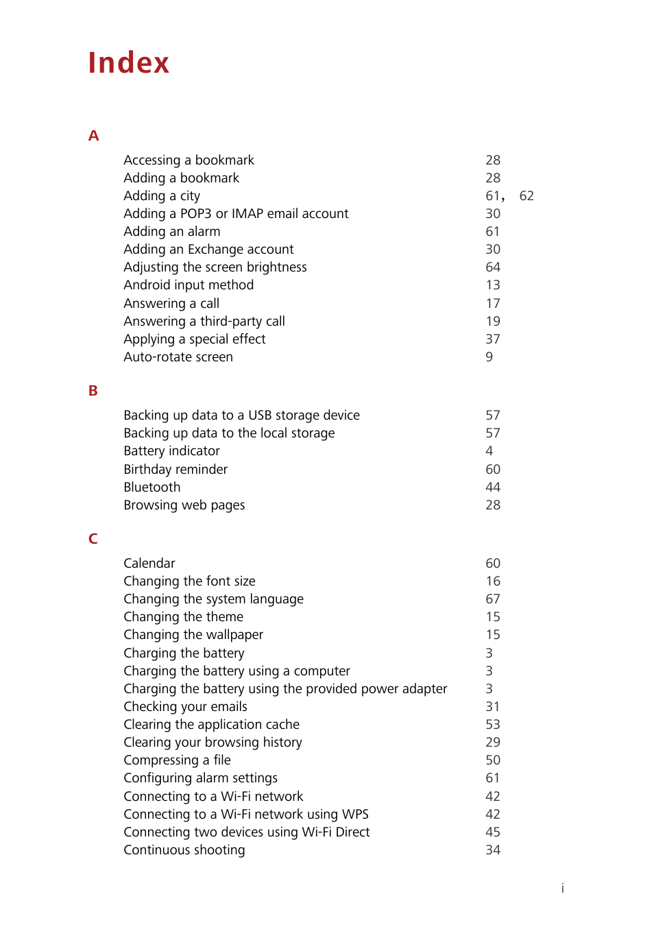 Index | Huawei Honor 6 User Manual | Page 76 / 81