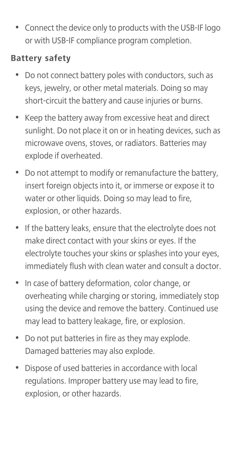 Battery safety | Huawei Ascend Y550 User Manual | Page 21 / 28