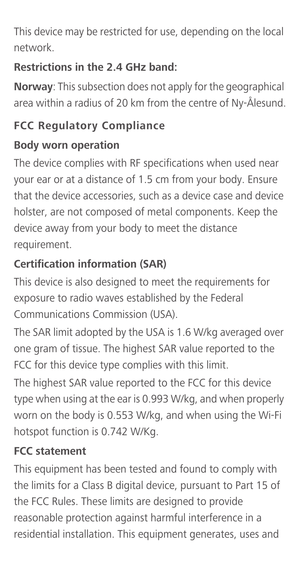 Fcc regulatory compliance | Huawei Ascend Y550 User Manual | Page 26 / 28