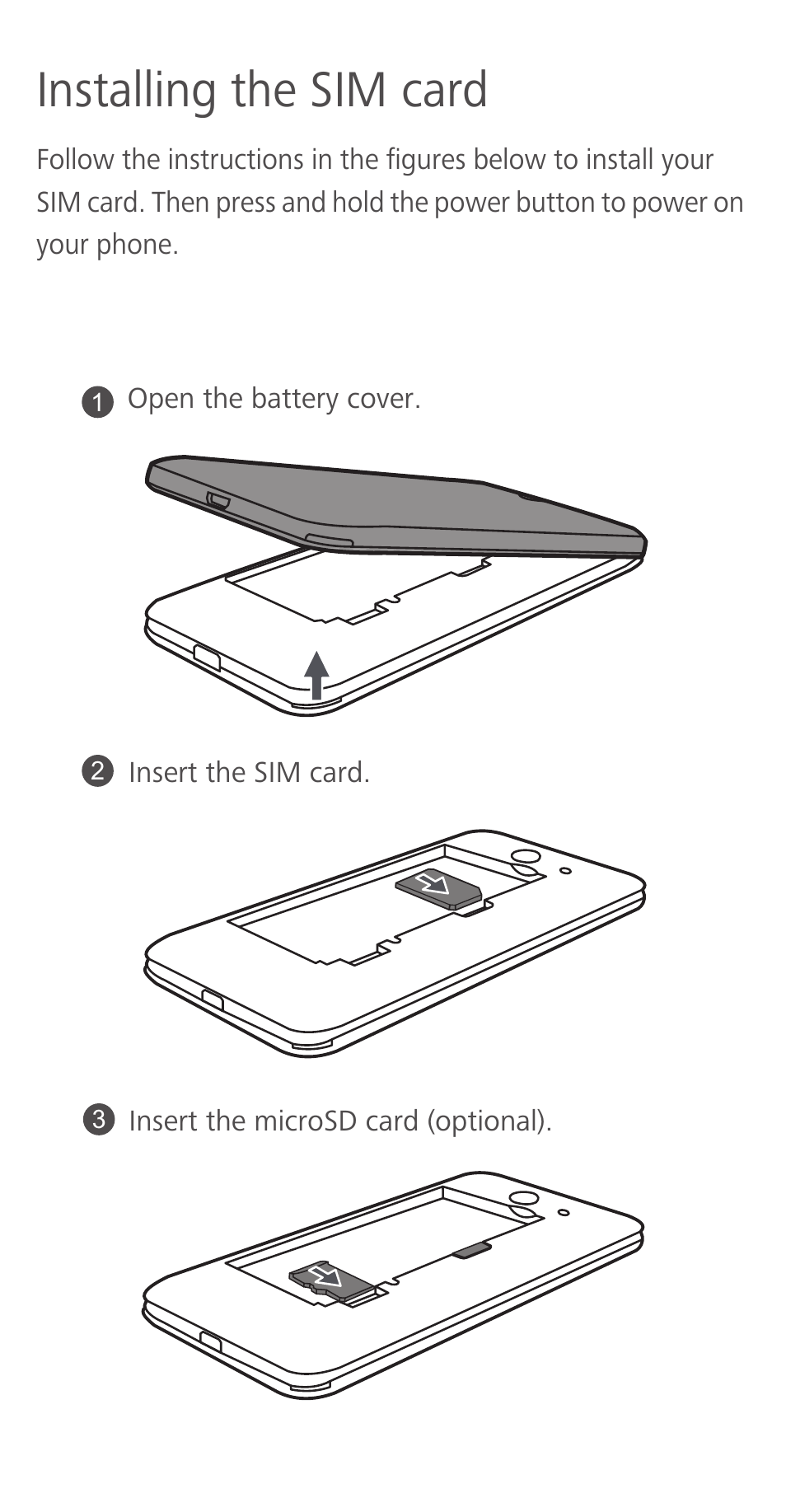 Installing the sim card | Huawei Ascend Y550 User Manual | Page 3 / 28