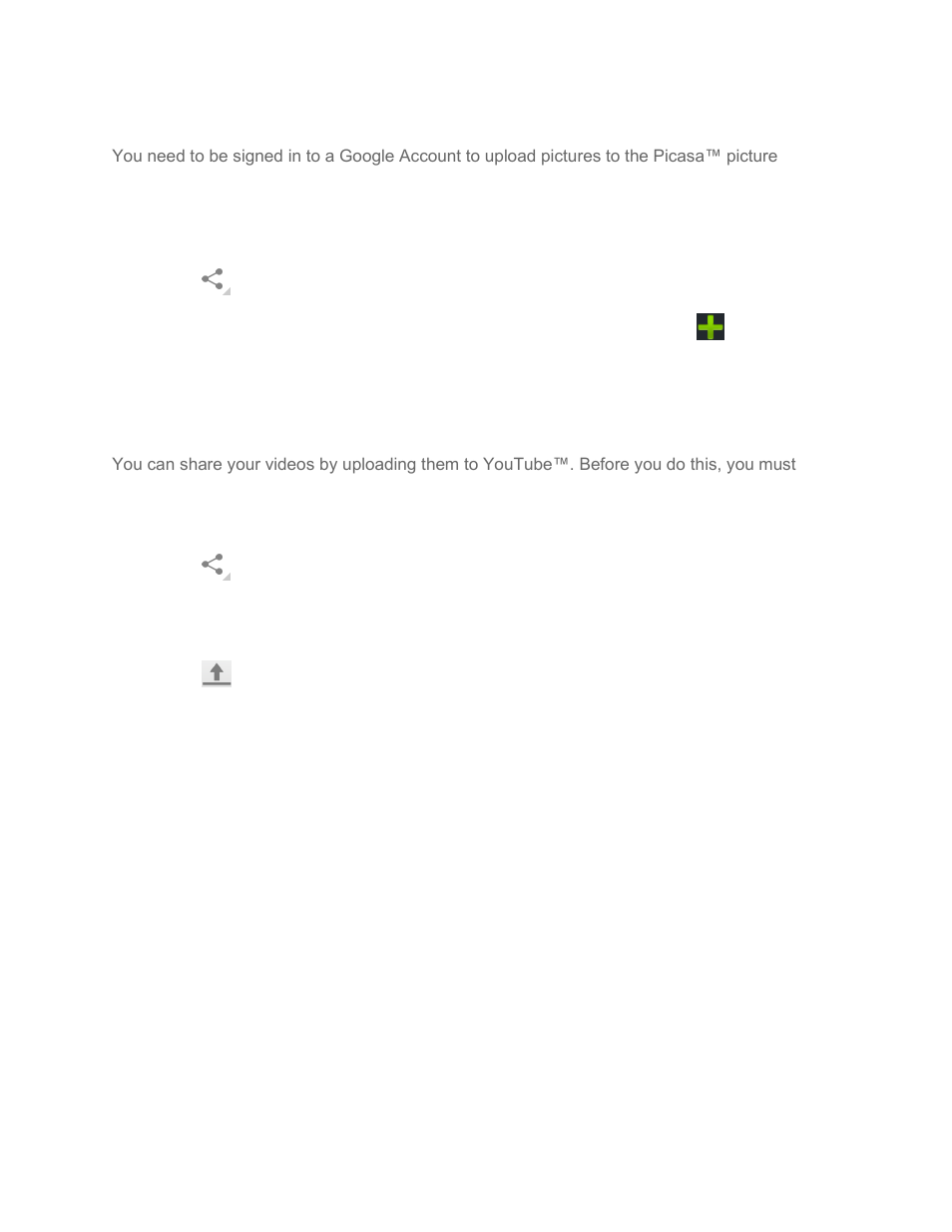 Share pictures on picasa, Share videos on youtube | Kyocera Brigadier User Manual | Page 107 / 173