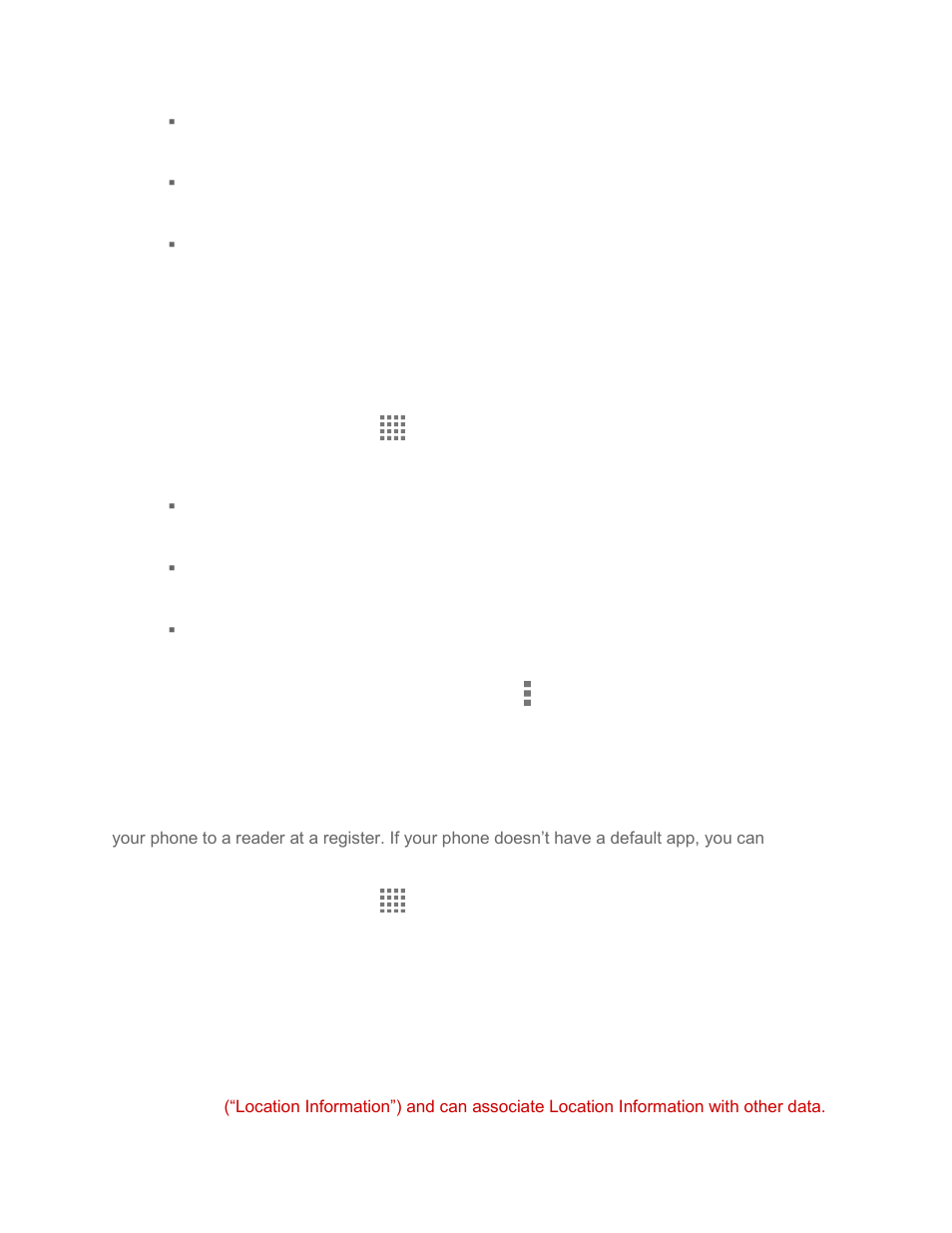 Application manager, Tap & pay, Location services settings | Application, Manager, Location services, Settings | Kyocera Brigadier User Manual | Page 148 / 173