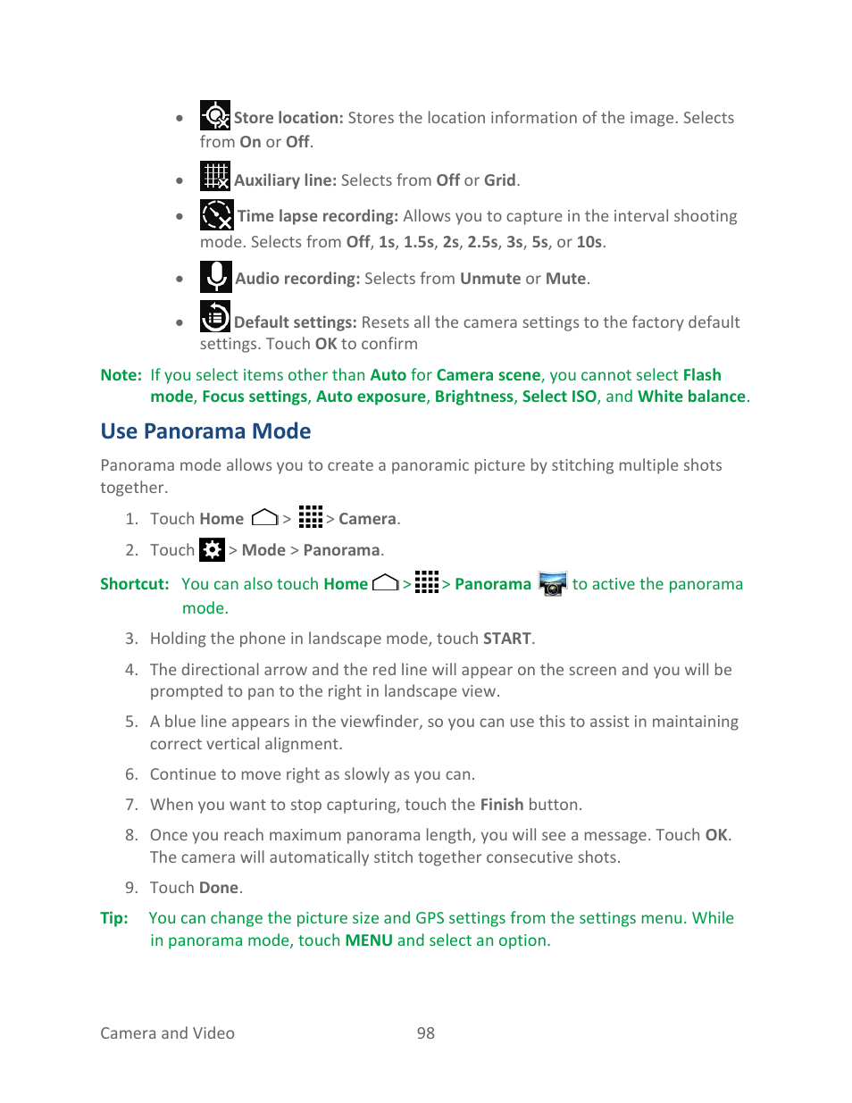 Use panorama mode | Kyocera Hydro LIFE User Manual | Page 107 / 181