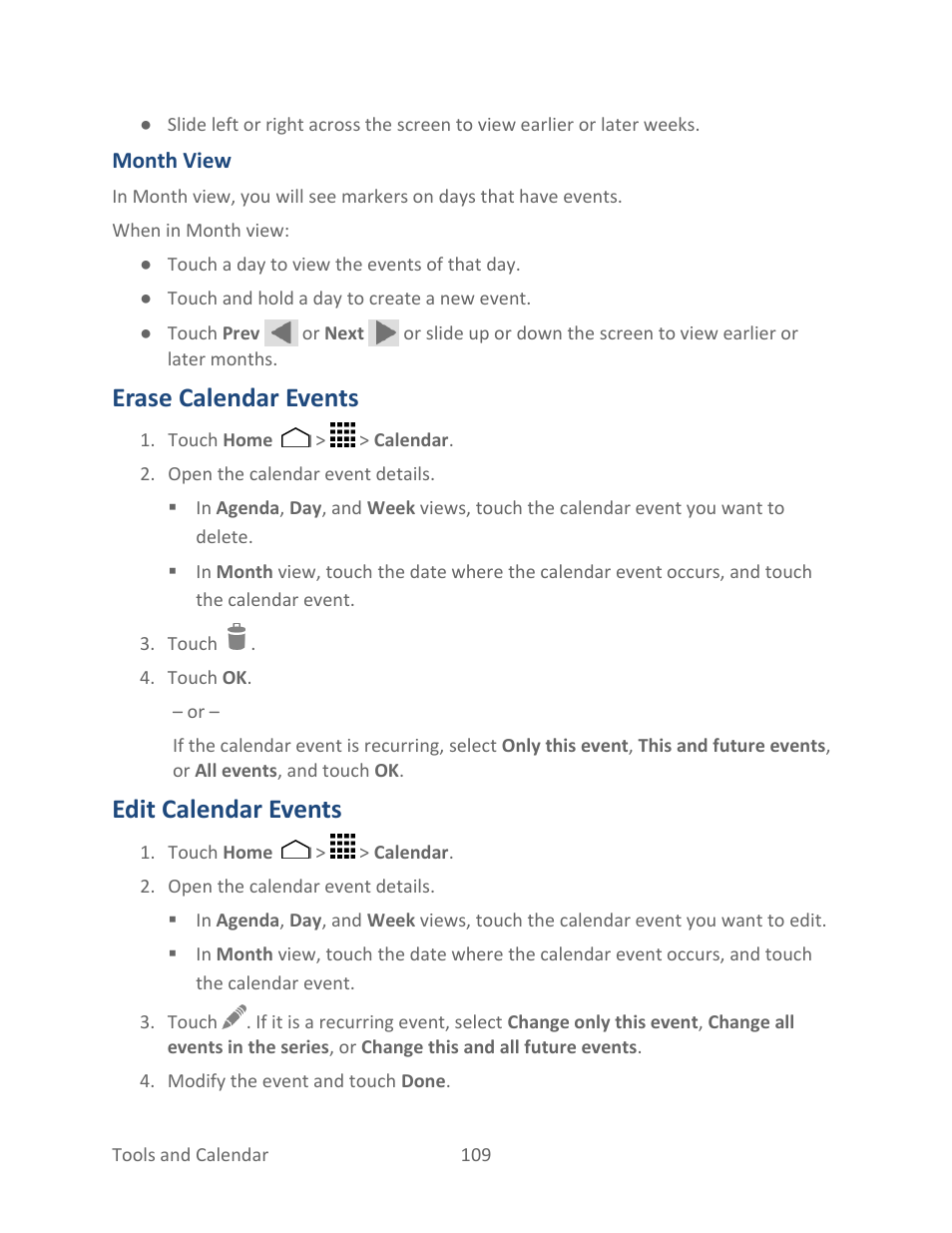 Erase calendar events, Edit calendar events | Kyocera Hydro LIFE User Manual | Page 118 / 181
