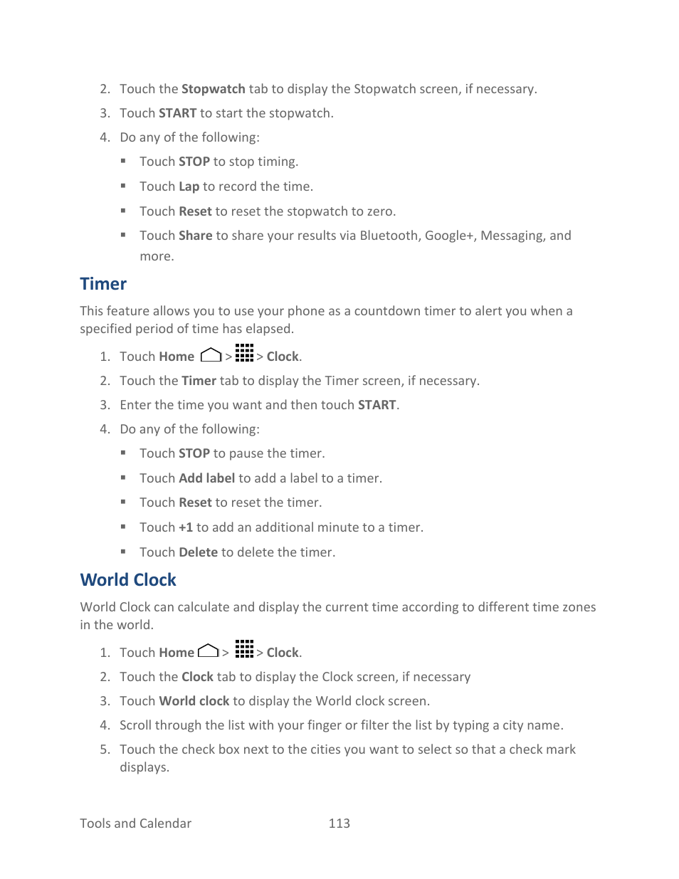 Timer, World clock | Kyocera Hydro LIFE User Manual | Page 122 / 181