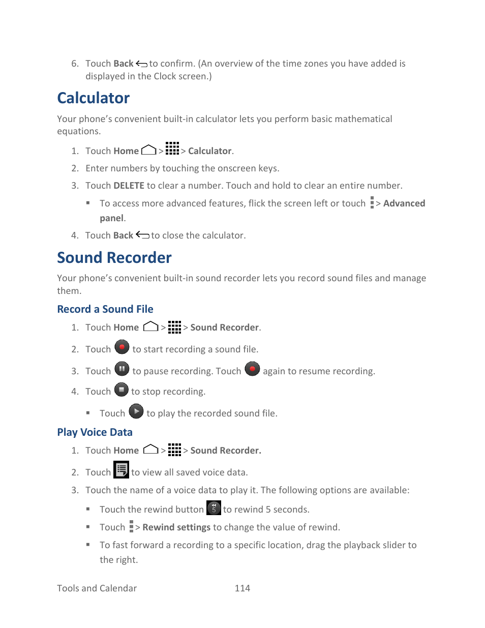 Calculator, Sound recorder | Kyocera Hydro LIFE User Manual | Page 123 / 181