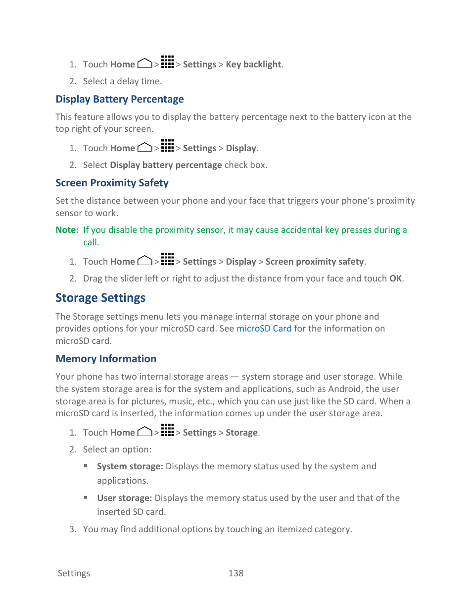 Storage settings, Memory information | Kyocera Hydro LIFE User Manual | Page 147 / 181