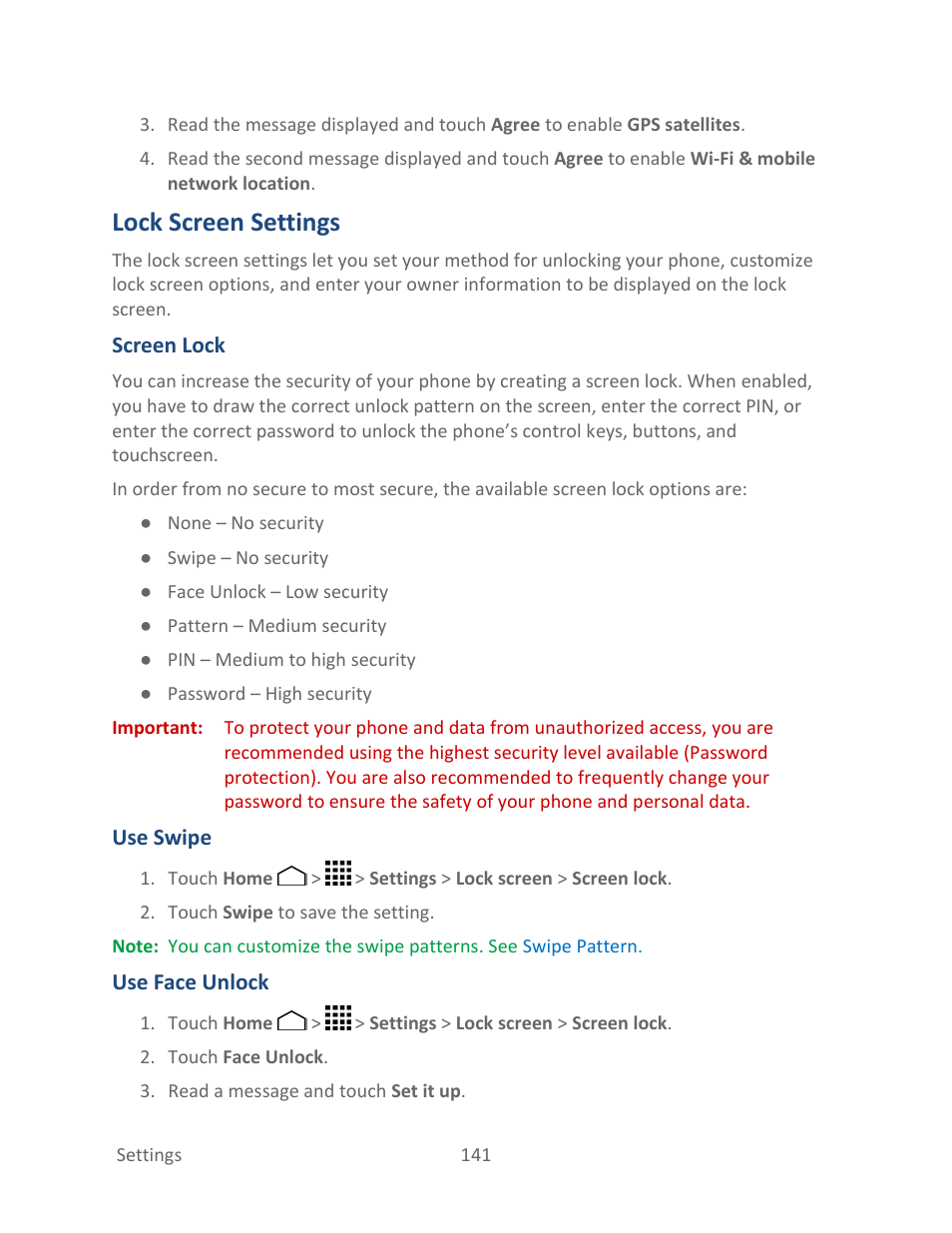Lock screen settings, Lock screen, Settings | Screen lock | Kyocera Hydro LIFE User Manual | Page 150 / 181