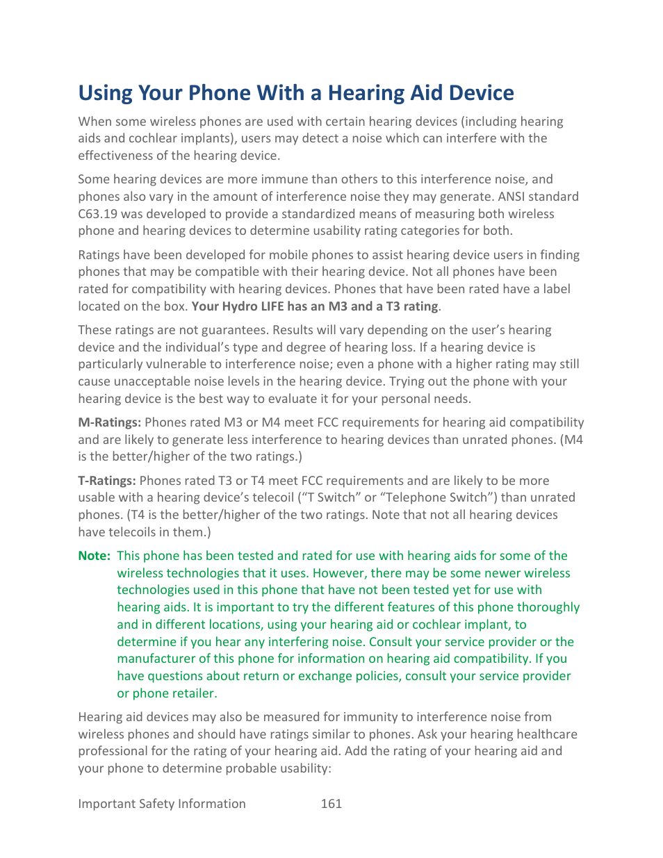 Using your phone with a hearing aid device | Kyocera Hydro LIFE User Manual | Page 170 / 181