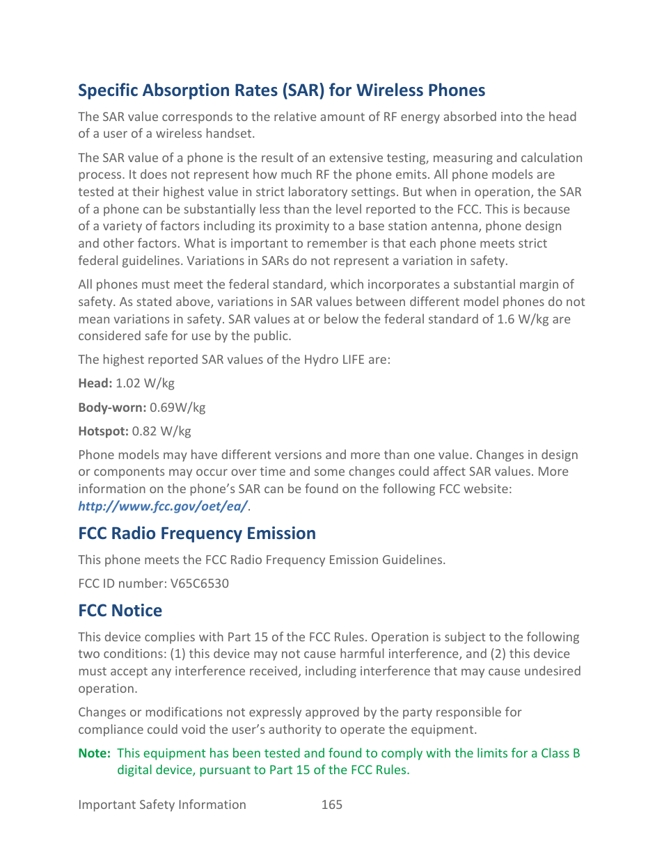 Fcc radio frequency emission, Fcc notice | Kyocera Hydro LIFE User Manual | Page 174 / 181