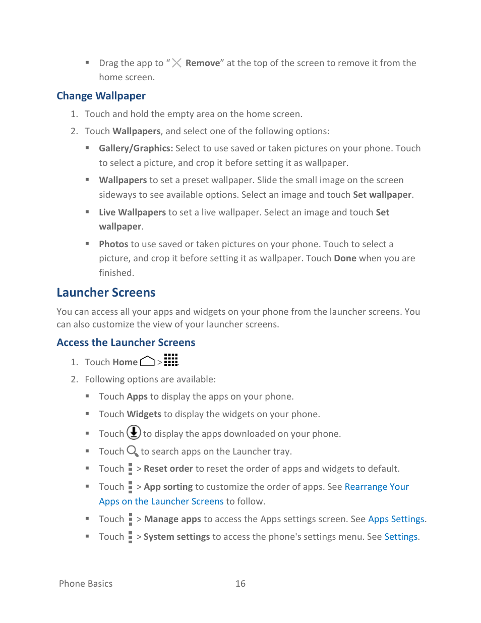 Launcher screens | Kyocera Hydro LIFE User Manual | Page 25 / 181