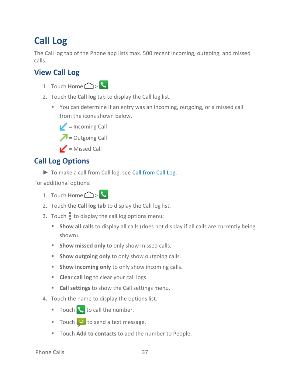 Call log, View call log, Call log options | Kyocera Hydro LIFE User Manual | Page 46 / 181