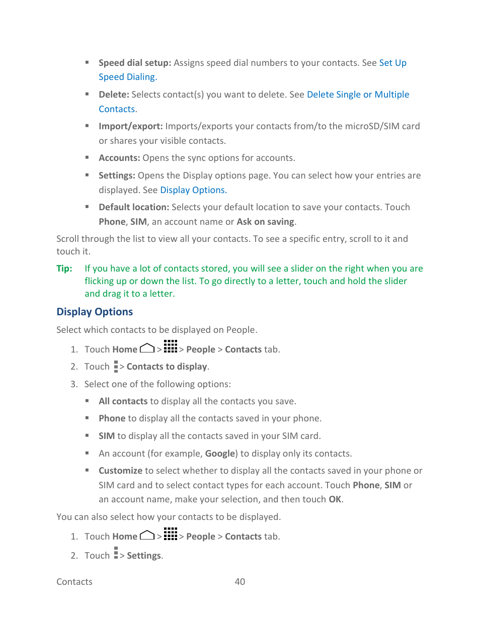 Display, Options | Kyocera Hydro LIFE User Manual | Page 49 / 181