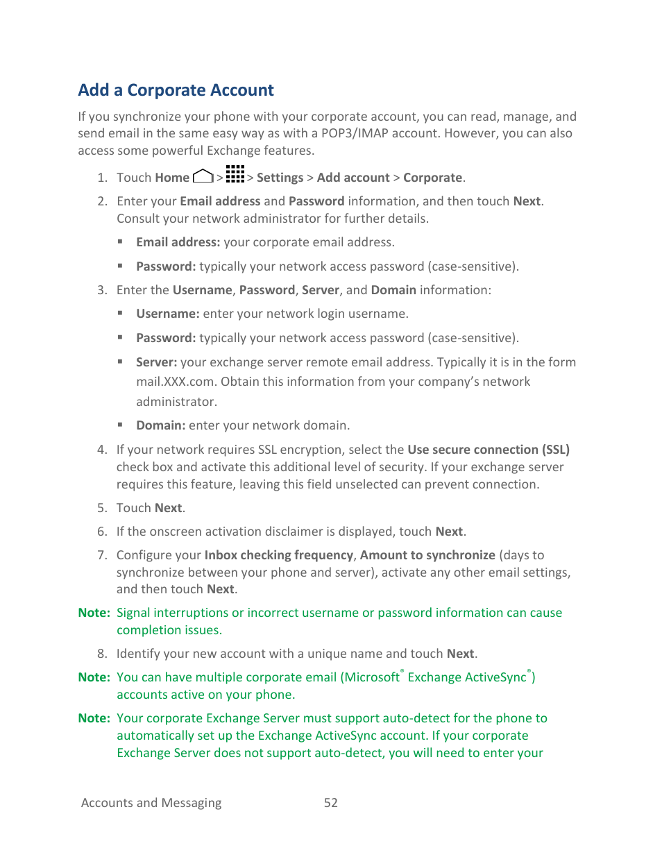 Add a corporate account | Kyocera Hydro LIFE User Manual | Page 61 / 181