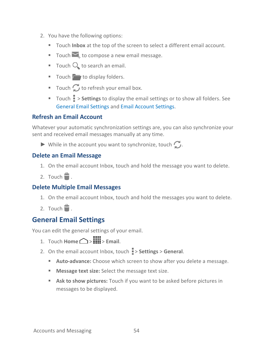 General email settings | Kyocera Hydro LIFE User Manual | Page 63 / 181