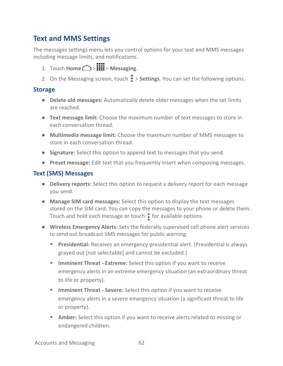 Text and mms settings, Text, And mms settings | Kyocera Hydro LIFE User Manual | Page 71 / 181