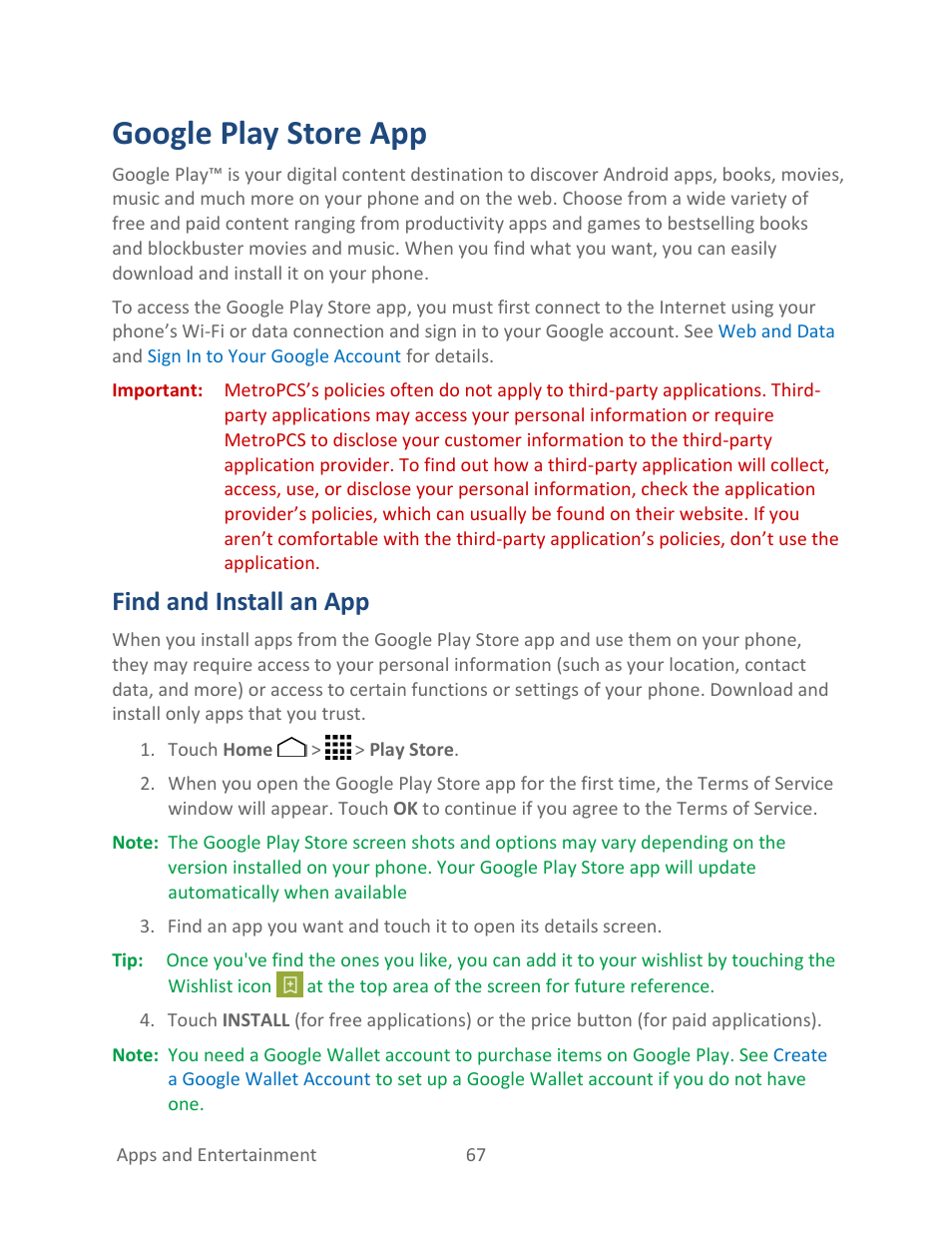 Google play store app, Find and install an app | Kyocera Hydro LIFE User Manual | Page 76 / 181