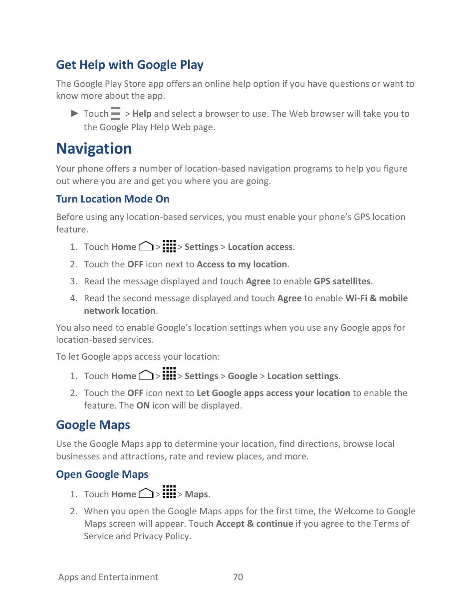 Get help with google play, Navigation, Google maps | Kyocera Hydro LIFE User Manual | Page 79 / 181