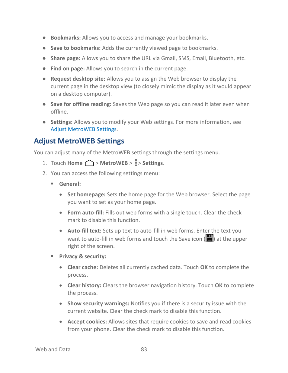 Adjust metroweb settings | Kyocera Hydro LIFE User Manual | Page 92 / 181