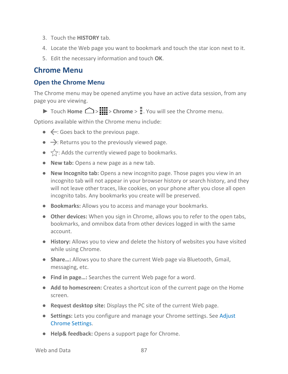 Chrome menu | Kyocera Hydro LIFE User Manual | Page 96 / 181