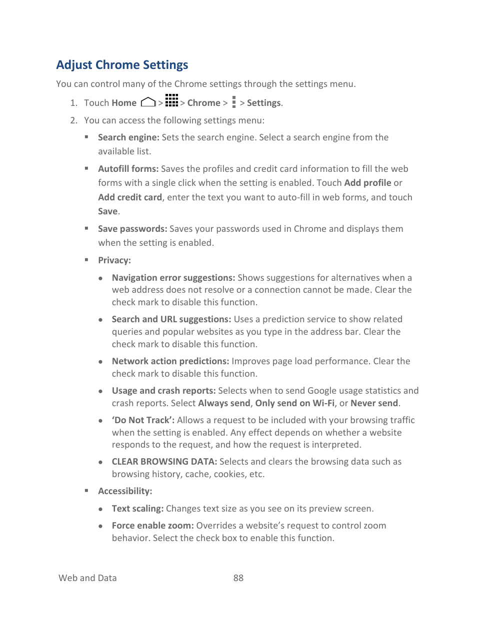 Adjust chrome settings | Kyocera Hydro LIFE User Manual | Page 97 / 181