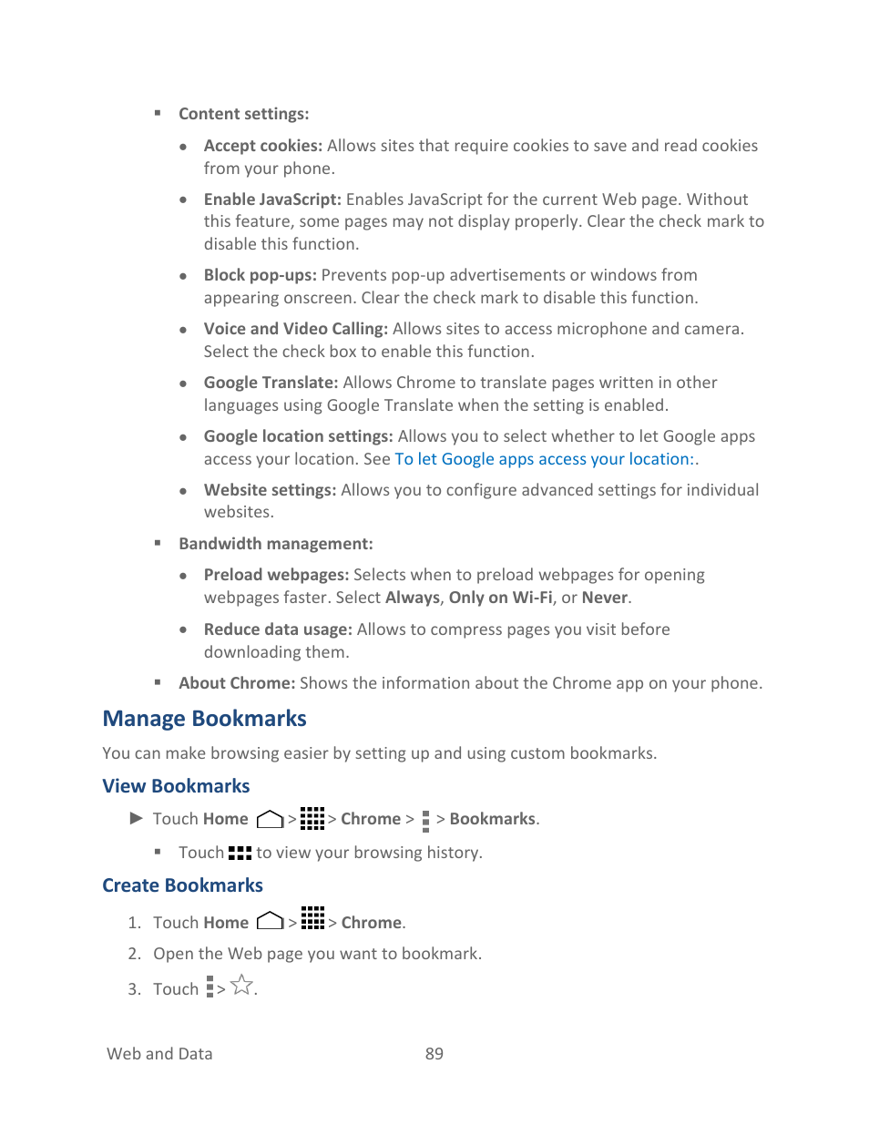 Manage bookmarks | Kyocera Hydro LIFE User Manual | Page 98 / 181