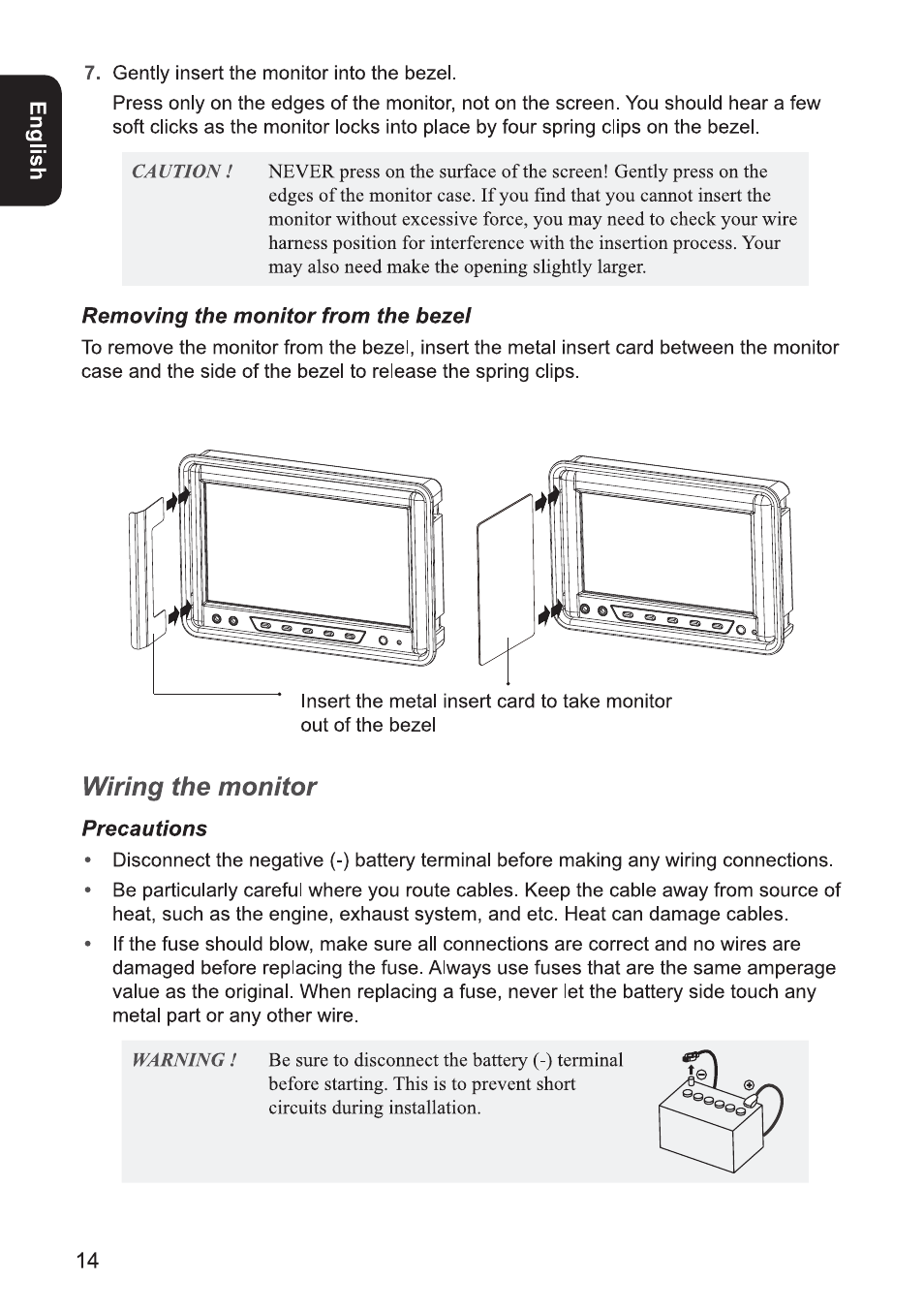 Wiring the monitor | Clarion VMA770 User Manual | Page 14 / 21