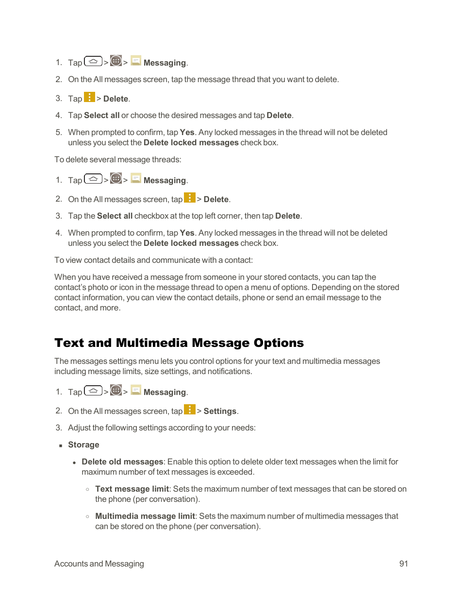 Text and multimedia message options | LG G3 Vigor User Manual | Page 100 / 199