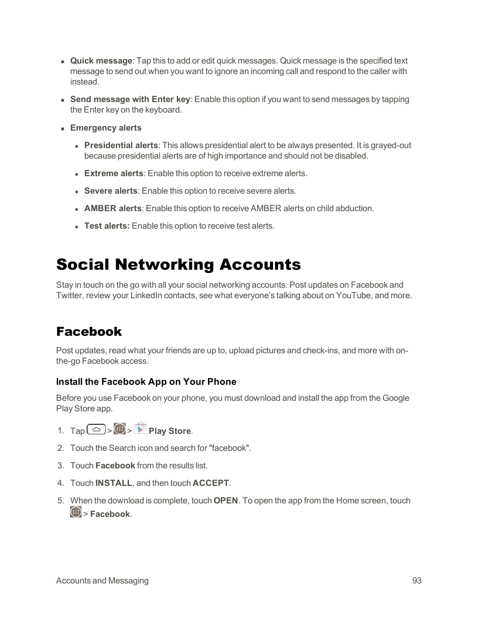 Social networking accounts, Facebook | LG G3 Vigor User Manual | Page 102 / 199