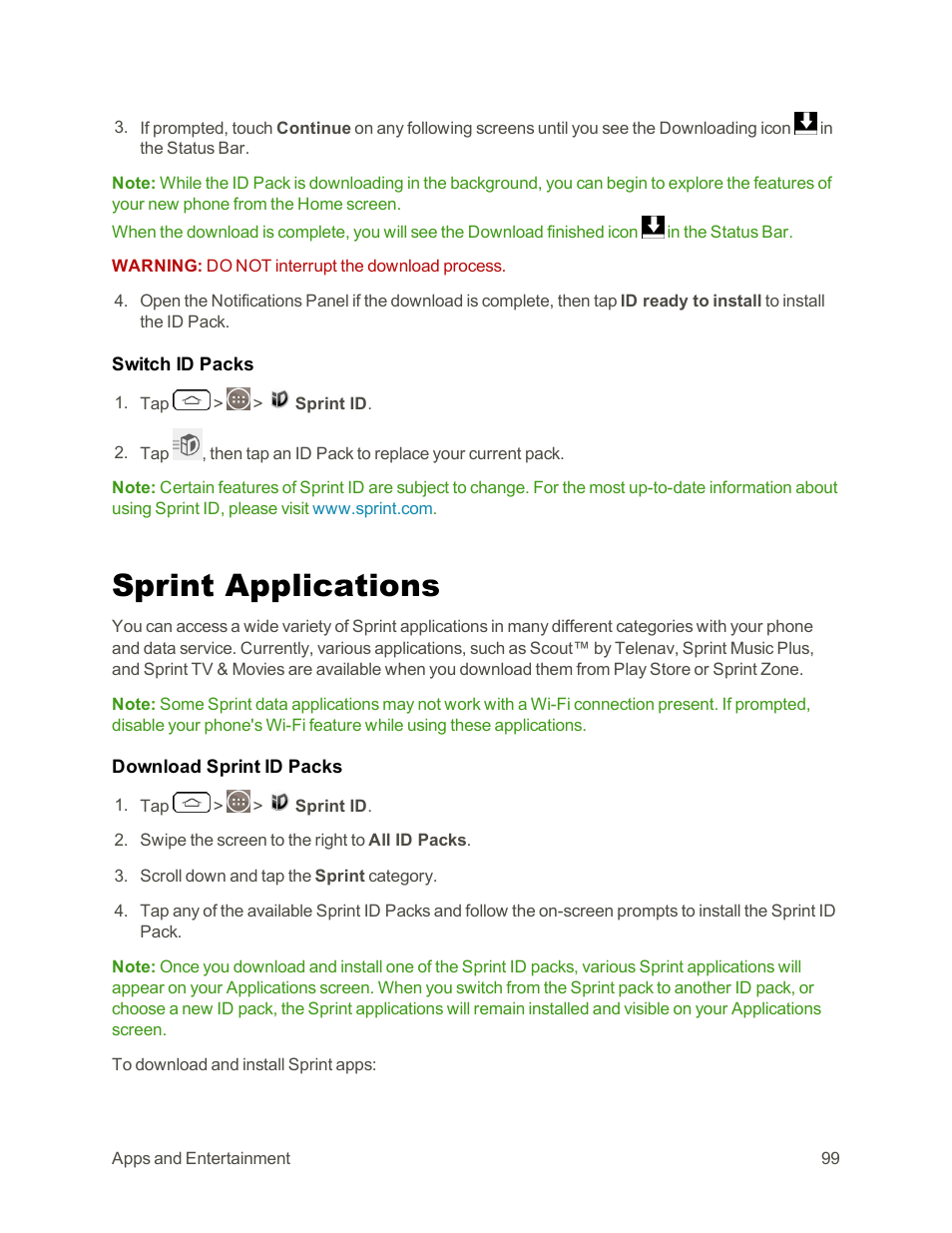 Sprint applications | LG G3 Vigor User Manual | Page 108 / 199