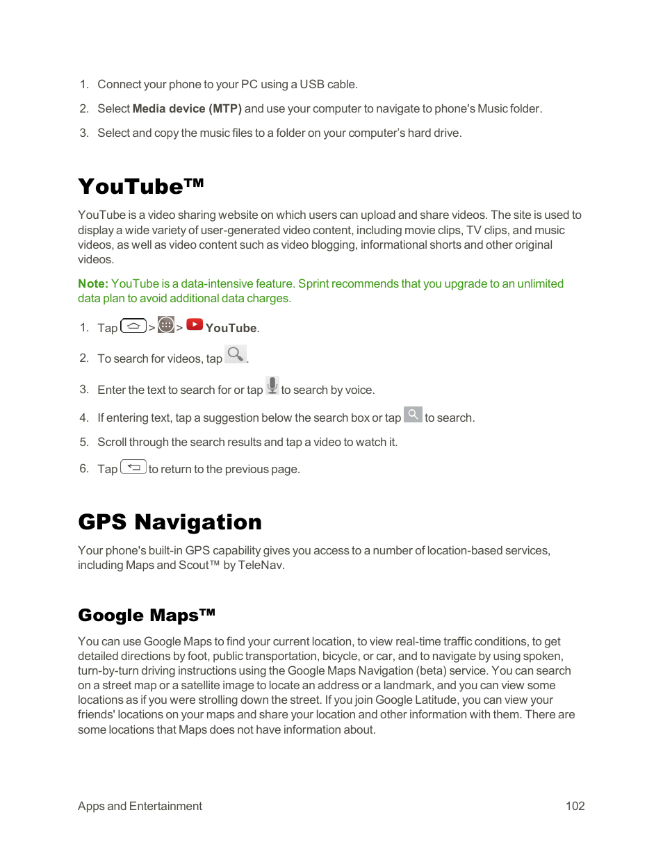 Youtube, Gps navigation, Google maps | LG G3 Vigor User Manual | Page 111 / 199