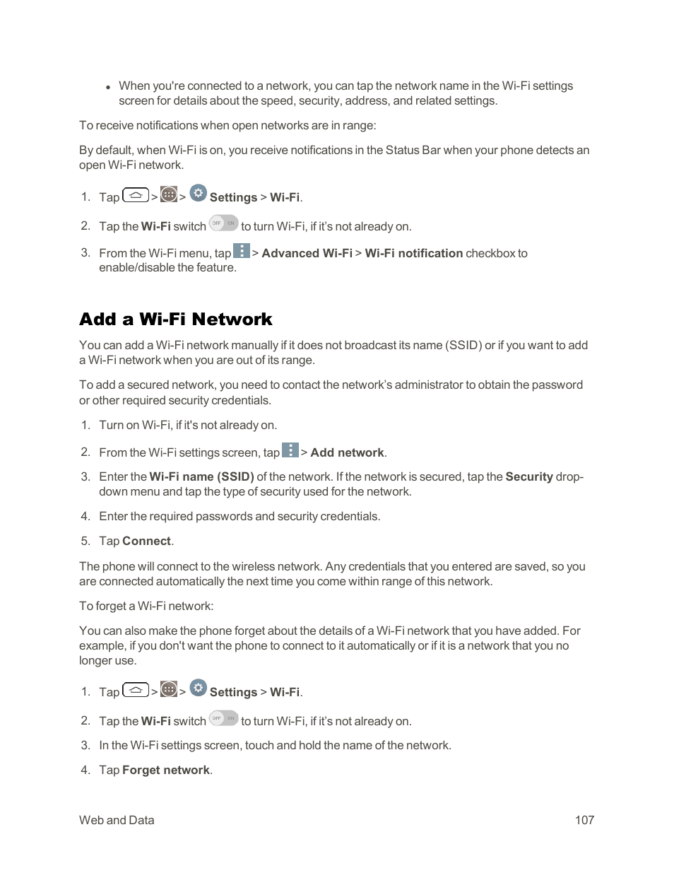 Add a wi-fi network | LG G3 Vigor User Manual | Page 116 / 199